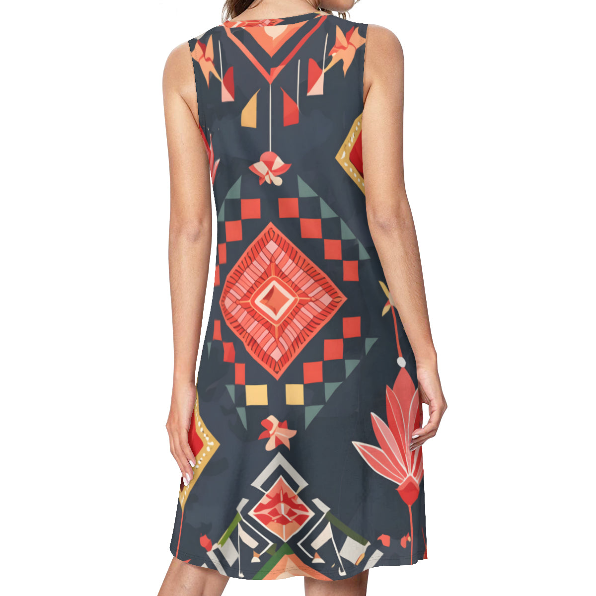 Abstract Pattern Sleeveless Slim-Fit Euro-Size Tank Slip Dress