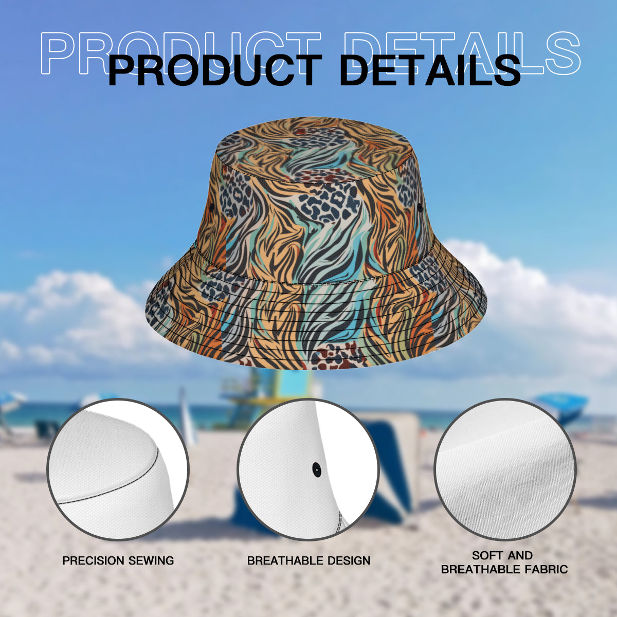 Animal Print Pattern Double-Sided Unisex Polyester Bucket Hat