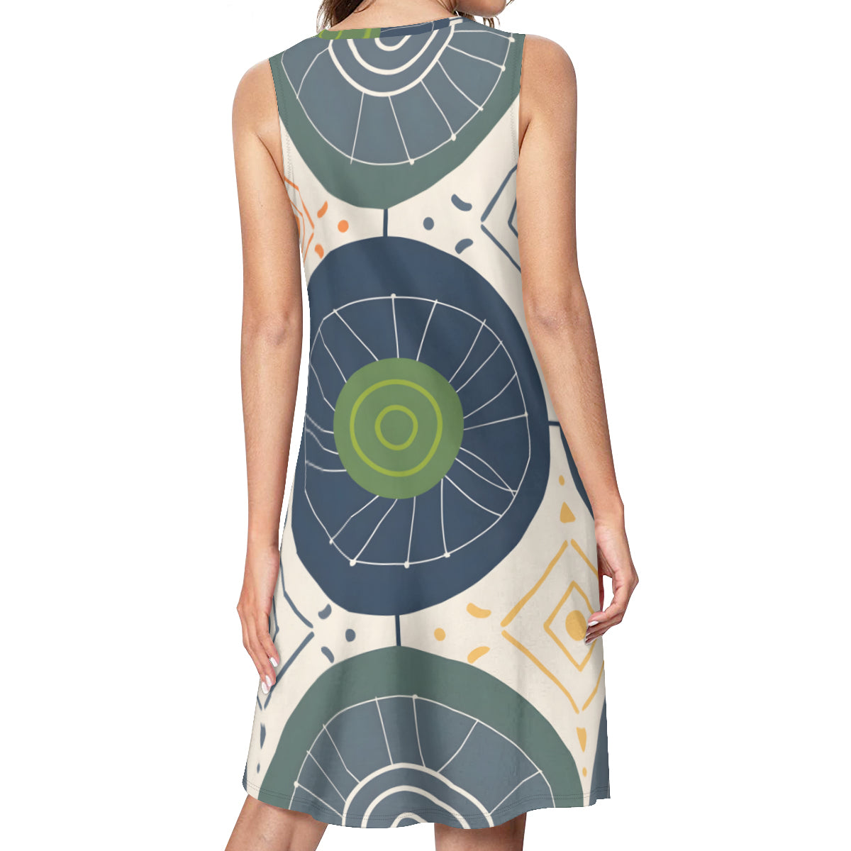 Abstract Denim Pattern Sleeveless Slim-Fit Euro-Size Tank Slip Dress