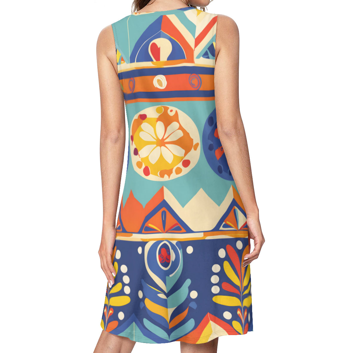 Abstract Pattern Sleeveless Slim-Fit Euro-Size Tank Slip Dress