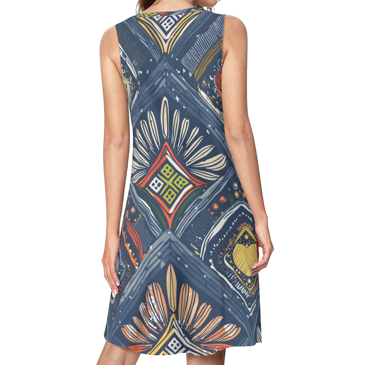 Abstract Pattern Sleeveless Slim-Fit Euro-Size Tank Slip Dress