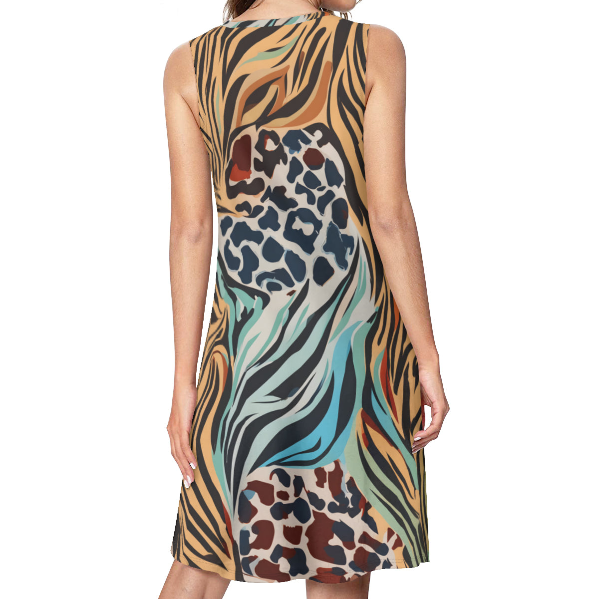 Animal Print pattern Sleeveless Slim-Fit Euro-Size Tank Slip Dress