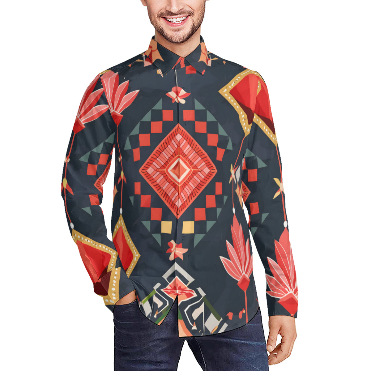 Abstract Pattern Men's Classic Long-Sleeved Shirt