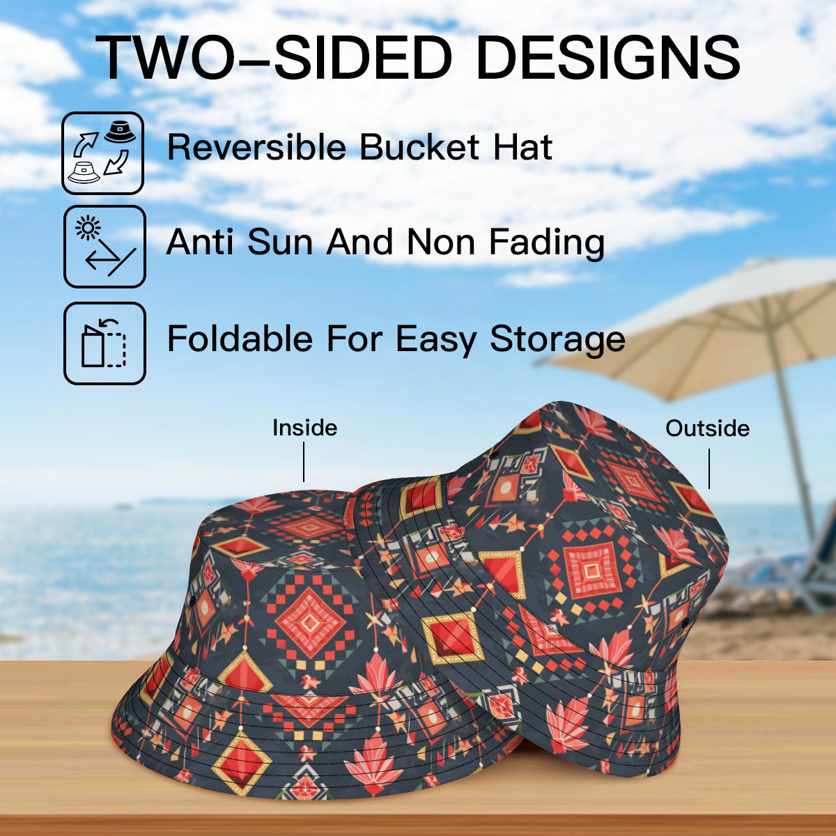 Abstract Pattern Double-Sided Unisex Polyester Bucket Hat