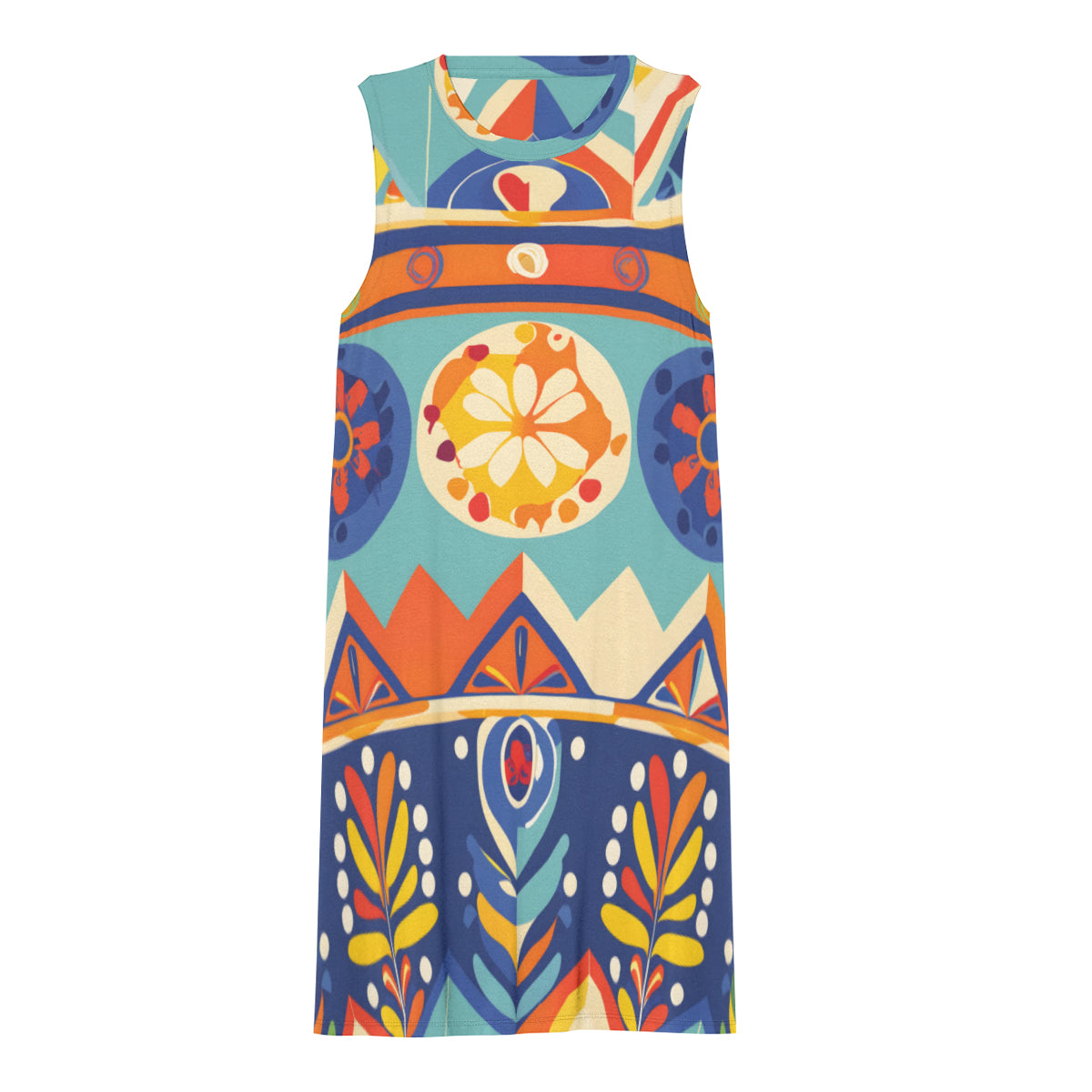 Abstract Pattern Sleeveless Slim-Fit Euro-Size Tank Slip Dress