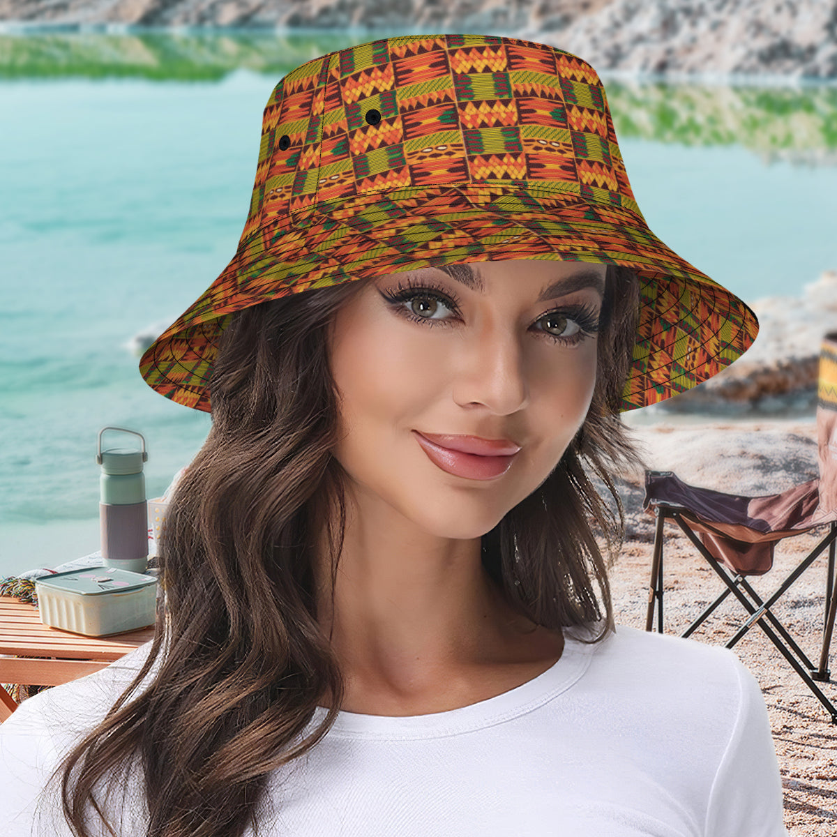 Abstract Kente Pattern Double-Sided Unisex Polyester Bucket Hat