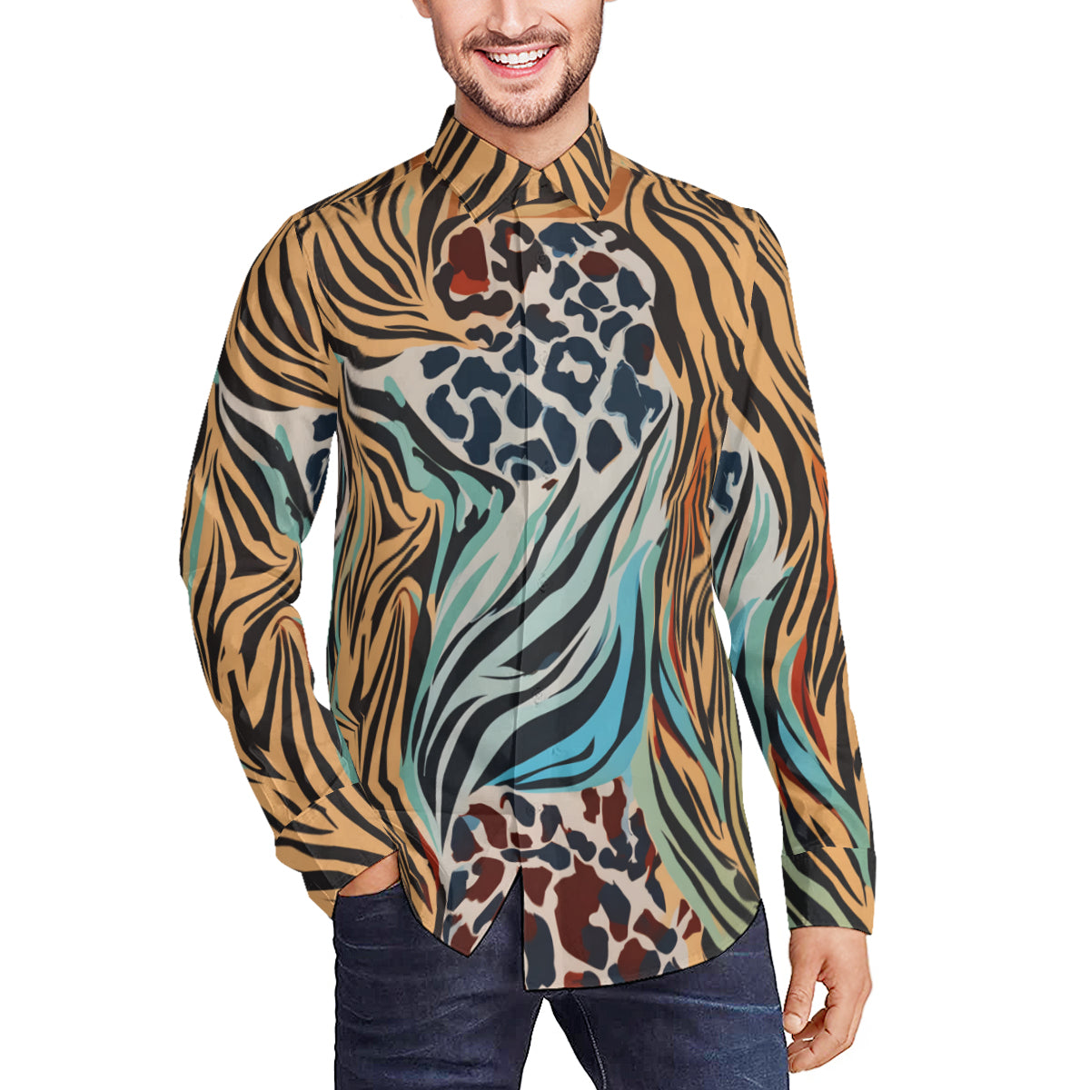 Animal Print Pattern Men's Classic Long-Sleeved Shirt