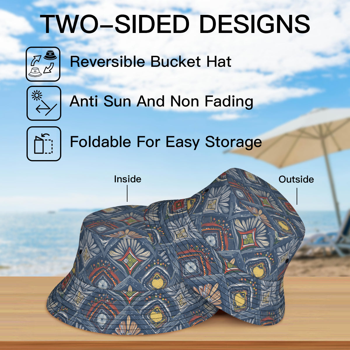 Abstract Pattern Double-Sided Unisex Polyester Bucket Hat