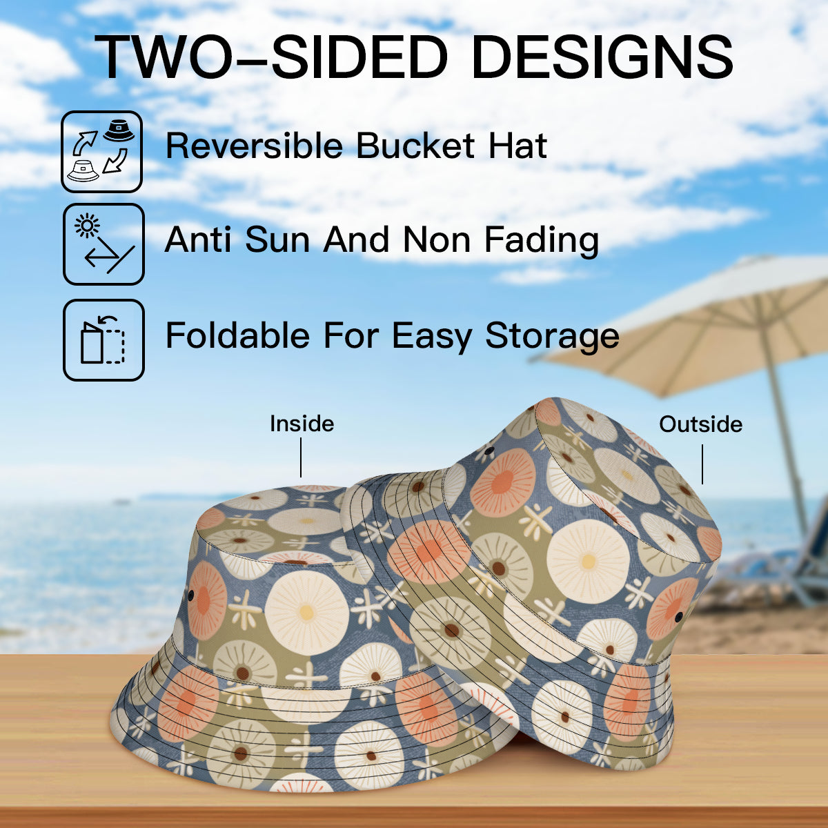 Abstract Pattern Double-Sided Unisex Polyester Bucket Hat