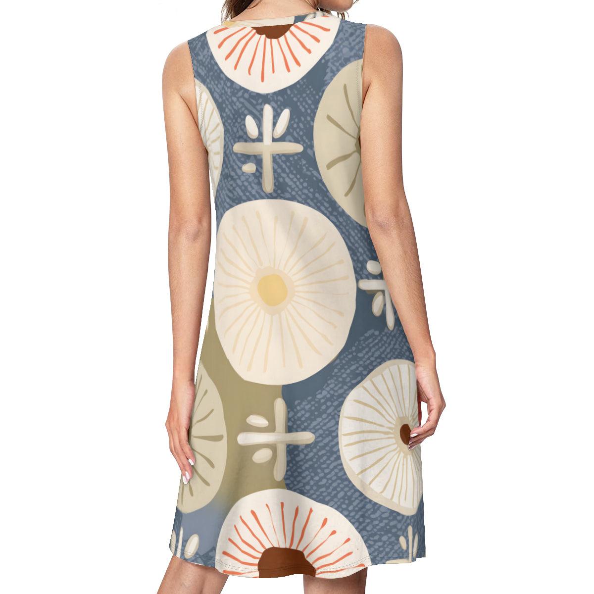 Abstract Pattern Sleeveless Slim-Fit Euro-Size Tank Slip Dress