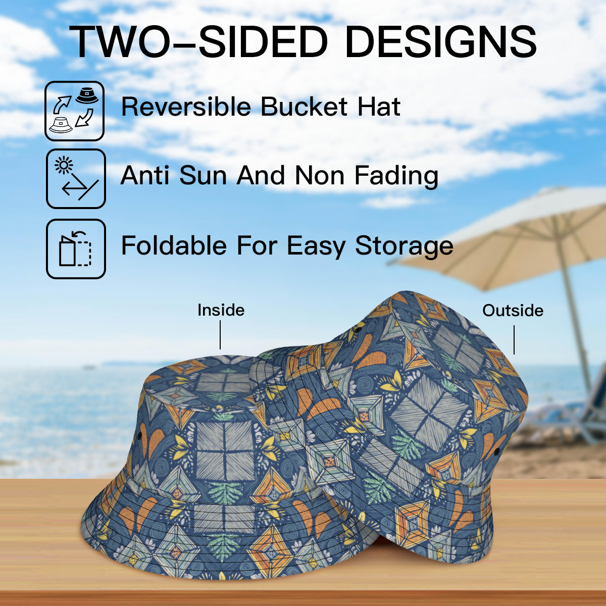 Abstract Denim Pattern  Double-Sided Unisex Polyester Bucket Hat