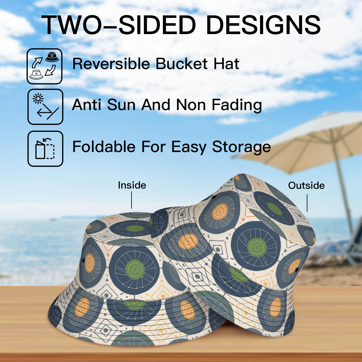 Abstract Denim Pattern Double-Sided Unisex Polyester Bucket Hat