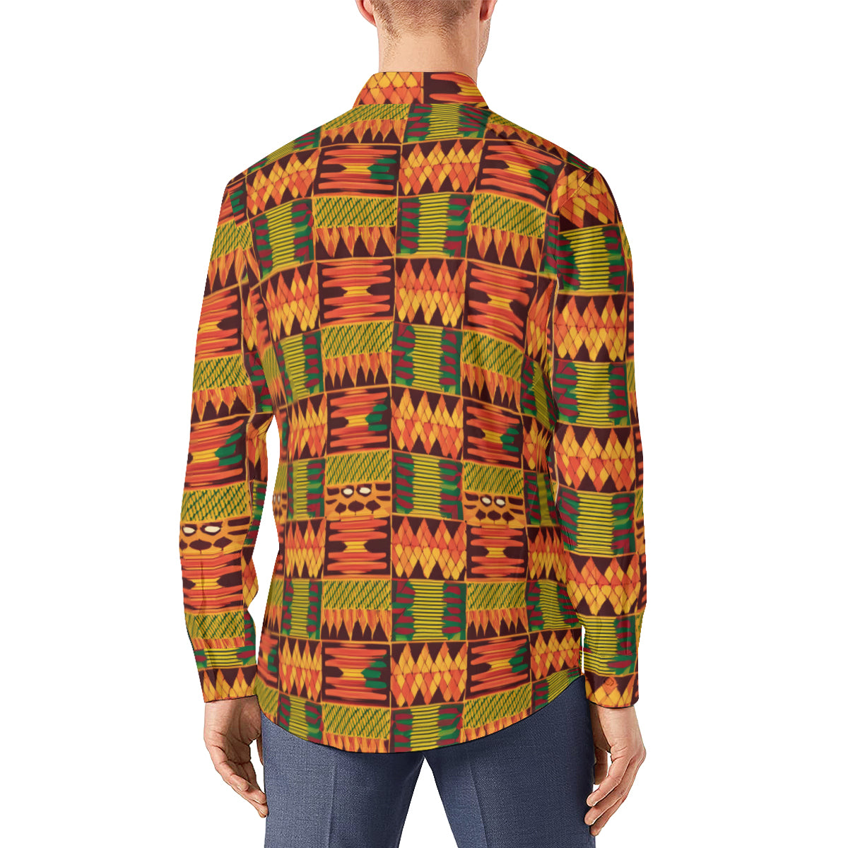 Abstract Kente Pattern Men's Classic Long-Sleeved Shirt