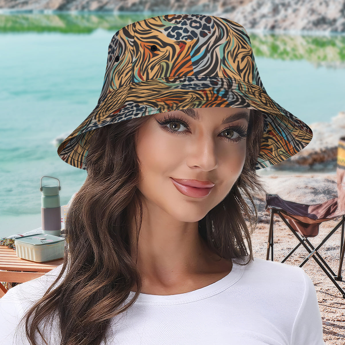 Animal Print Pattern Double-Sided Unisex Polyester Bucket Hat