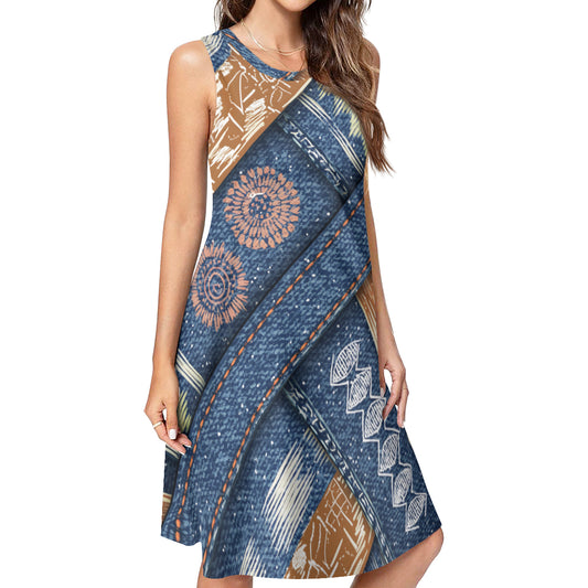 Abstract Pattern Sleeveless Slim-Fit Euro-Size Tank Slip Dress