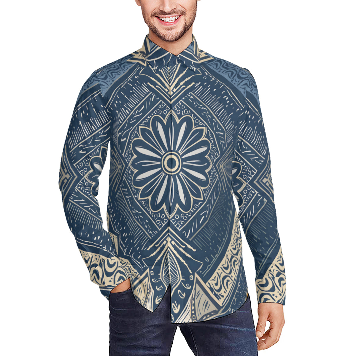 Abstract Pattern Men's Classic Long-Sleeved Shirt