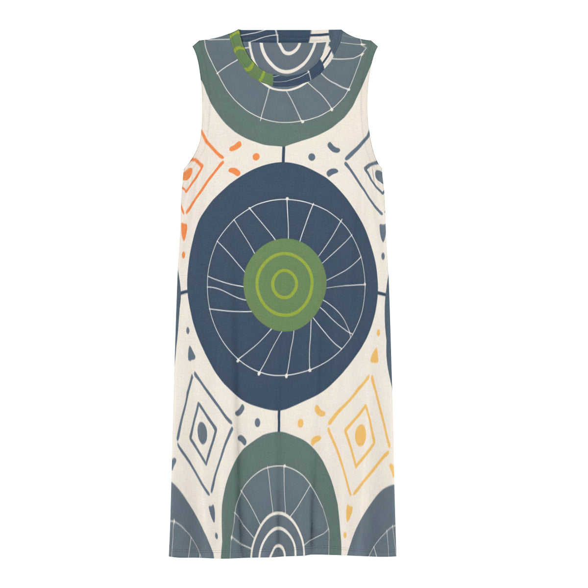 Abstract Denim Pattern Sleeveless Slim-Fit Euro-Size Tank Slip Dress