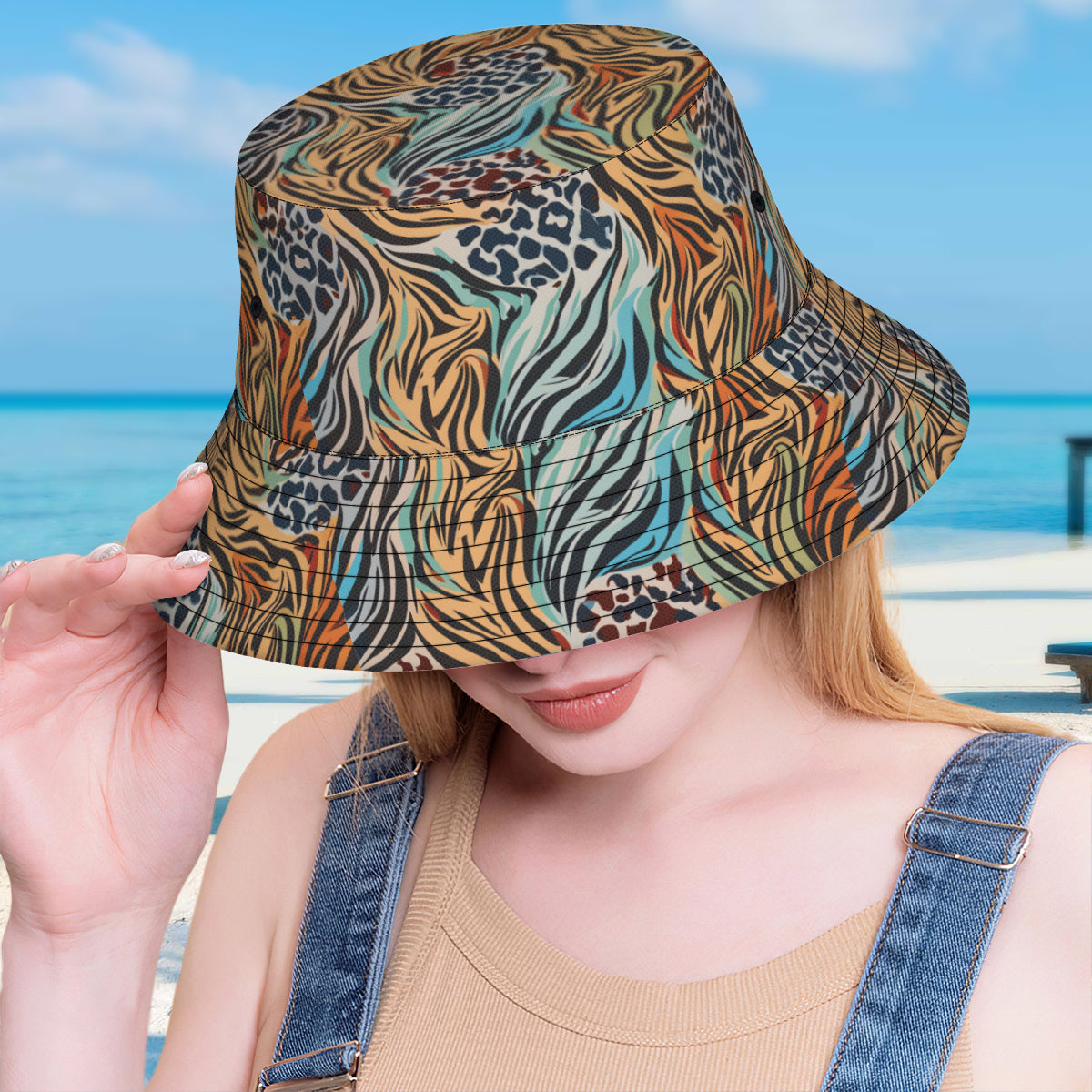 Animal Print Pattern Double-Sided Unisex Polyester Bucket Hat