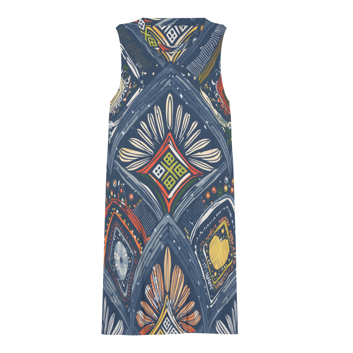 Abstract Pattern Sleeveless Slim-Fit Euro-Size Tank Slip Dress