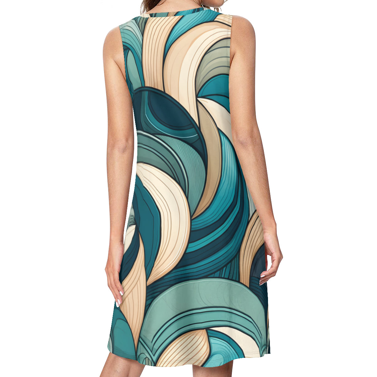 Abstract Pattern Sleeveless Slim-Fit Euro-Size Tank Slip Dress