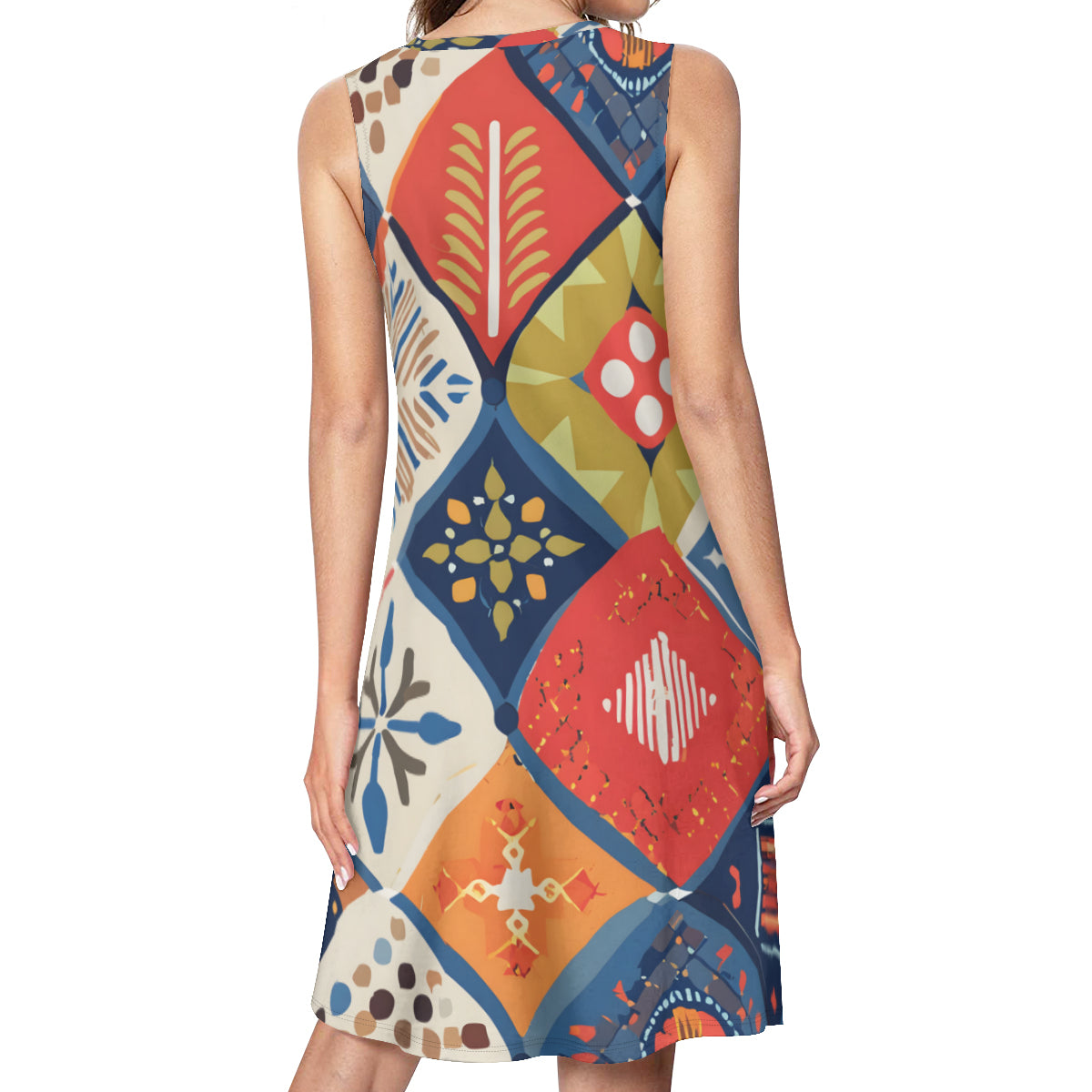 Abstract Pattern Sleeveless Slim-Fit Euro-Size Tank Slip Dress