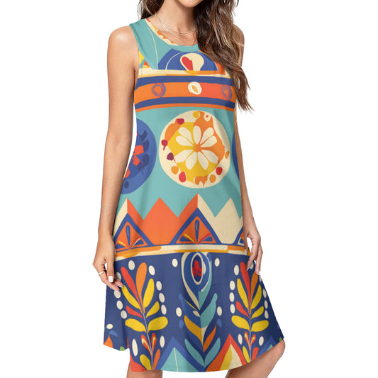 Abstract Pattern Sleeveless Slim-Fit Euro-Size Tank Slip Dress