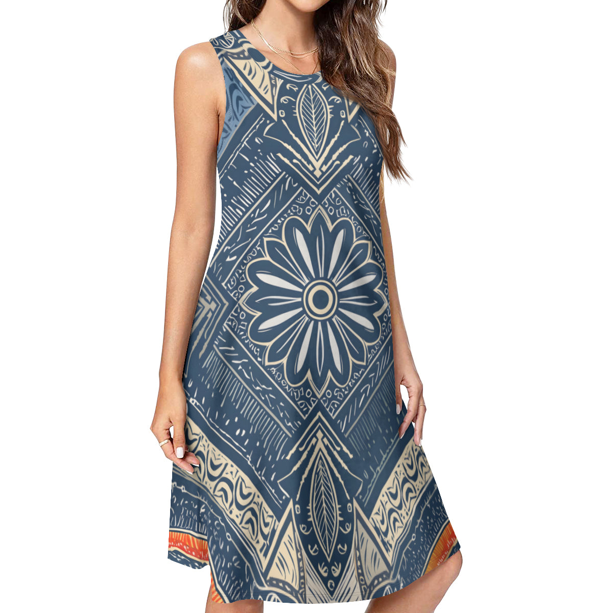 Abstract Pattern Sleeveless Slim-Fit Euro-Size Tank Slip Dress