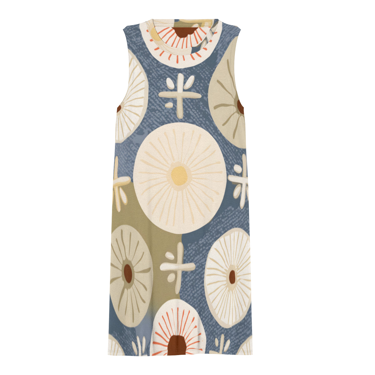 Abstract Pattern Sleeveless Slim-Fit Euro-Size Tank Slip Dress