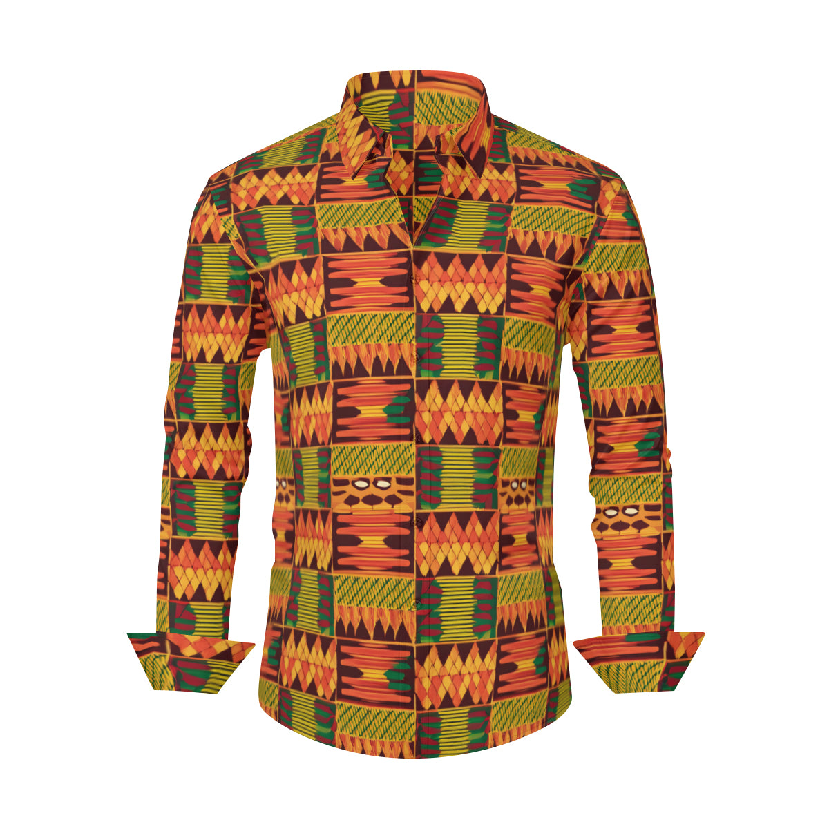 Abstract Kente Pattern Men's Classic Long-Sleeved Shirt