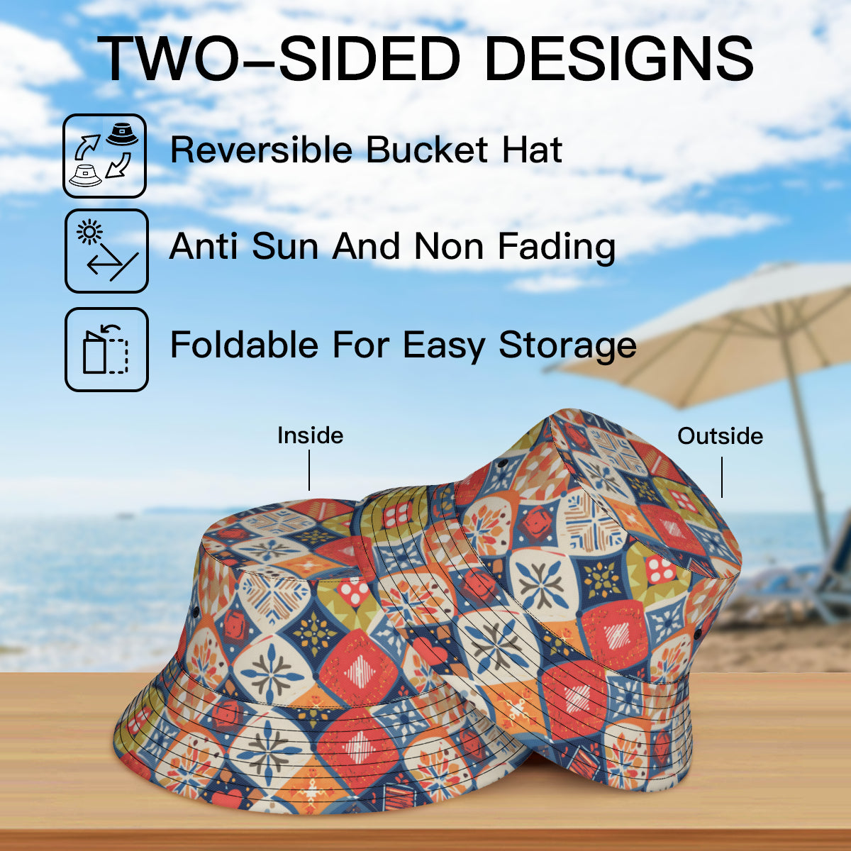 Abstract Pattern Double-Sided Unisex Polyester Bucket Hat