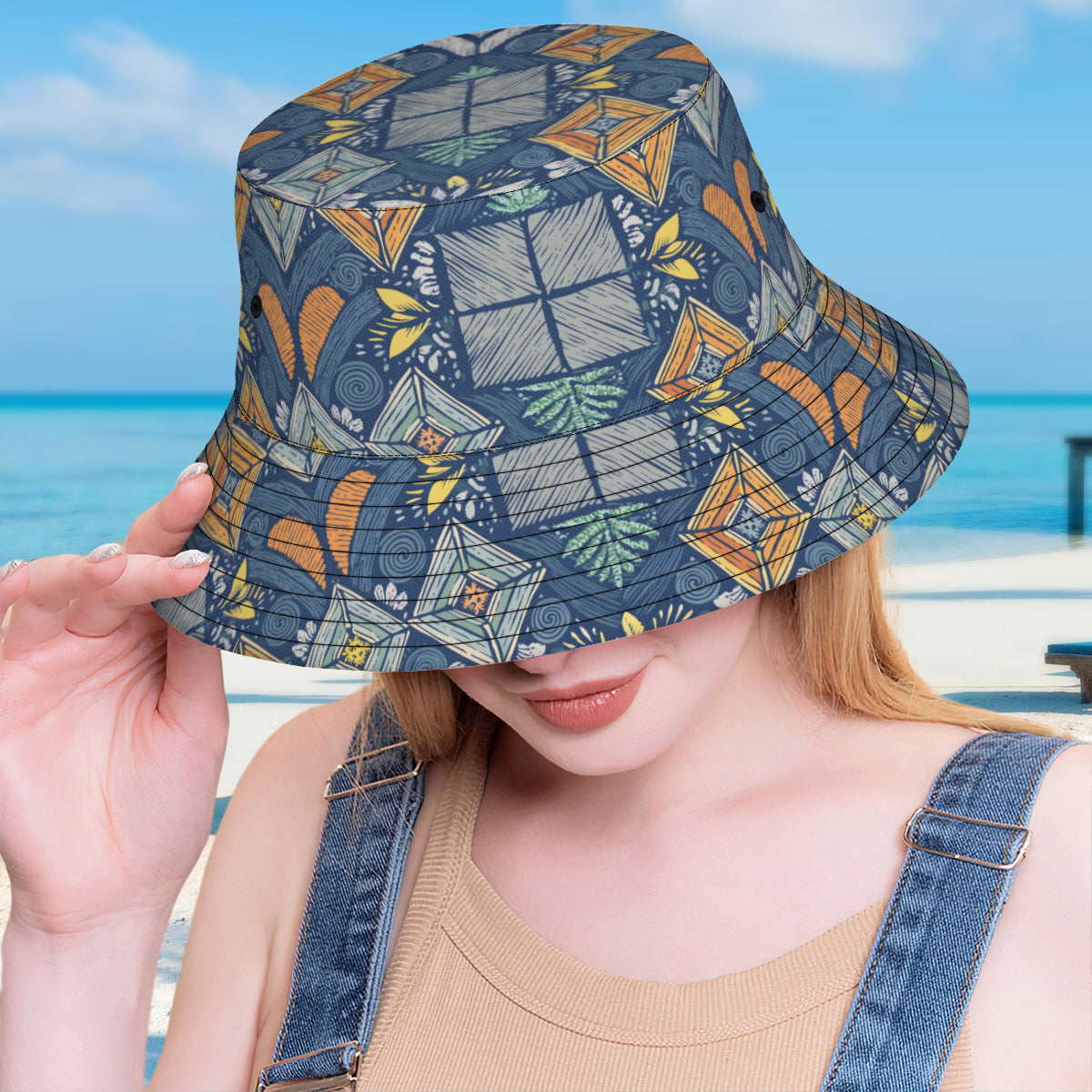 Abstract Denim Pattern  Double-Sided Unisex Polyester Bucket Hat