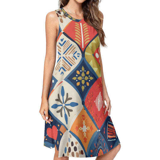 Abstract Pattern Sleeveless Slim-Fit Euro-Size Tank Slip Dress