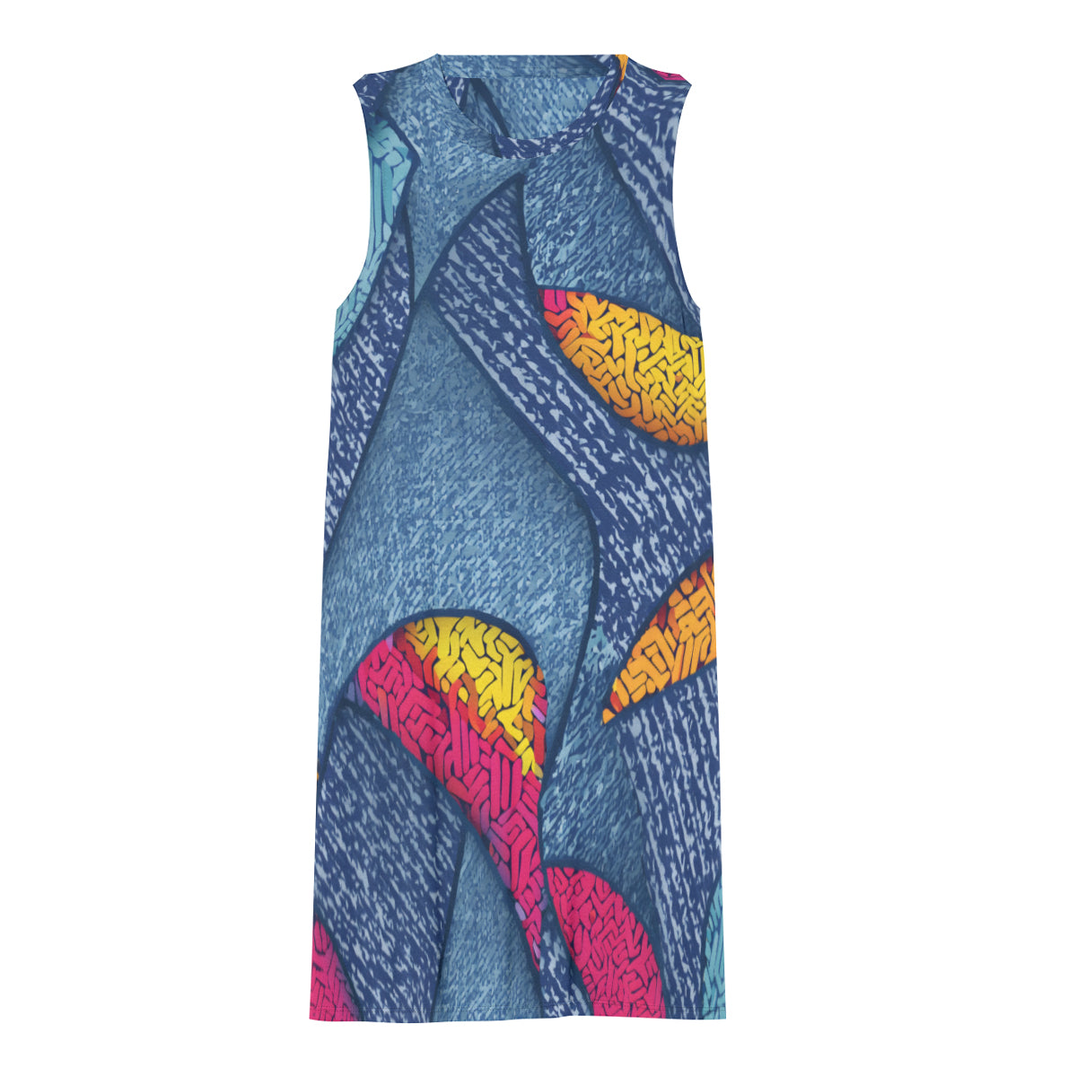 Abstract Pattern Sleeveless Slim-Fit Euro-Size Tank Slip Dress