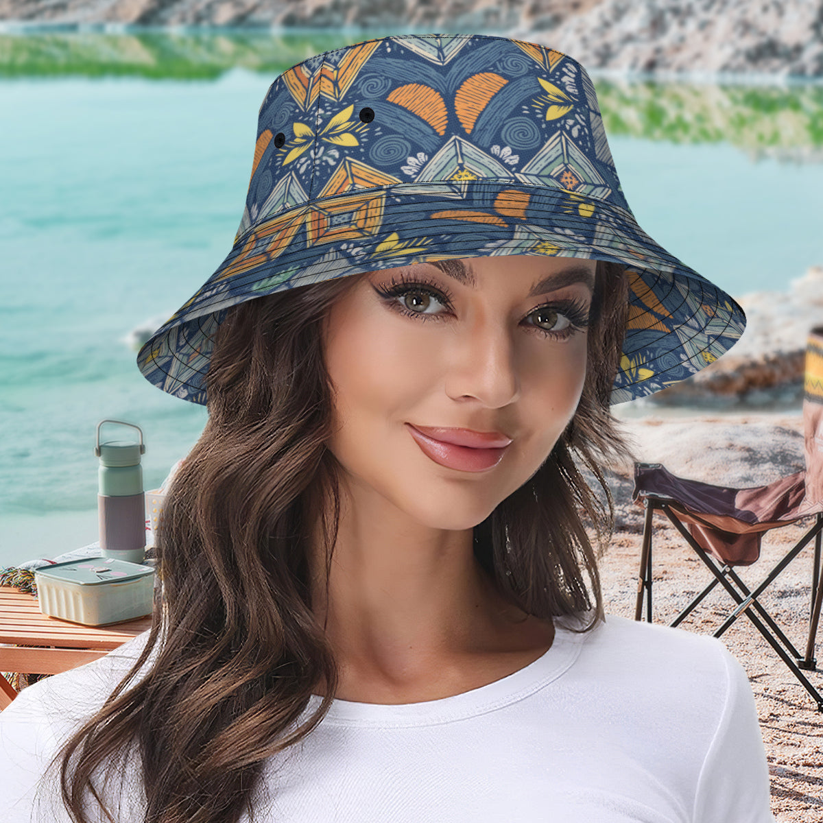 Abstract Denim Pattern  Double-Sided Unisex Polyester Bucket Hat