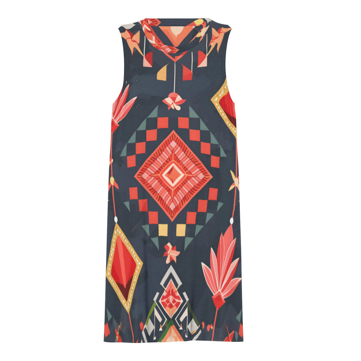 Abstract Pattern Sleeveless Slim-Fit Euro-Size Tank Slip Dress