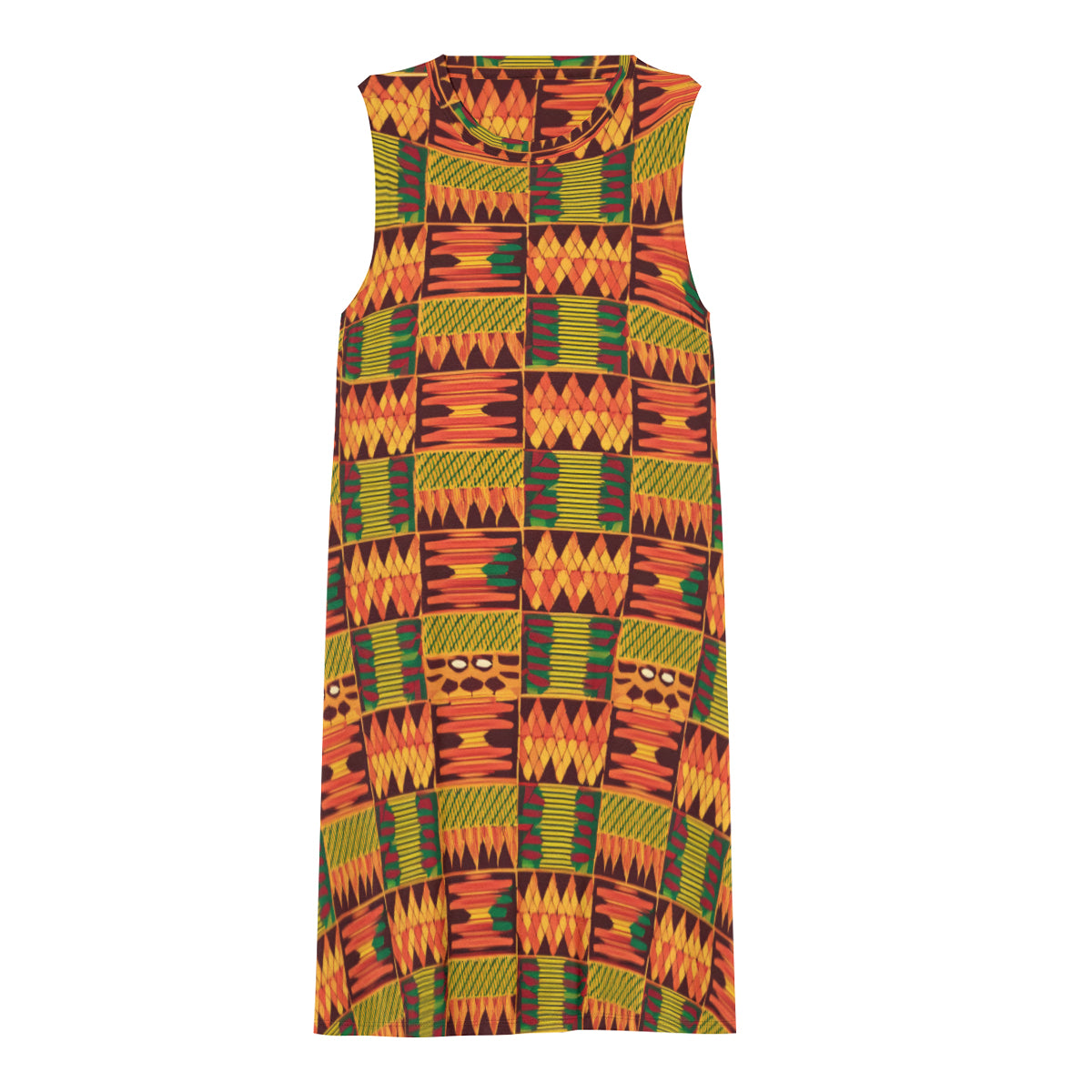 Abstract Kente Pattern Sleeveless Slim-Fit Euro-Size Tank Slip Dress