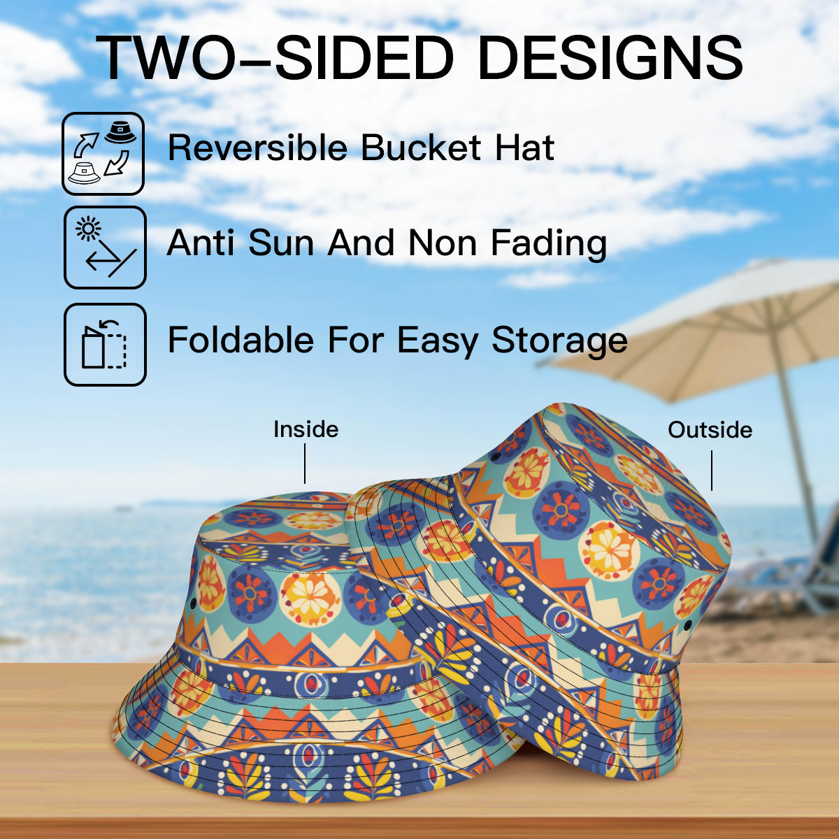 Abstract Pattern Double-Sided Unisex Polyester Bucket Hat