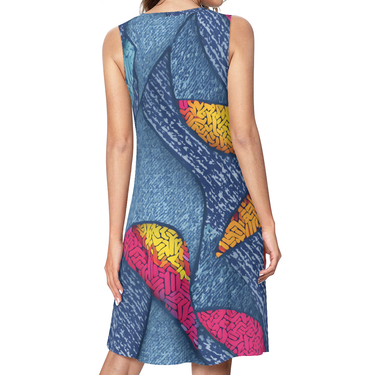 Abstract Pattern Sleeveless Slim-Fit Euro-Size Tank Slip Dress