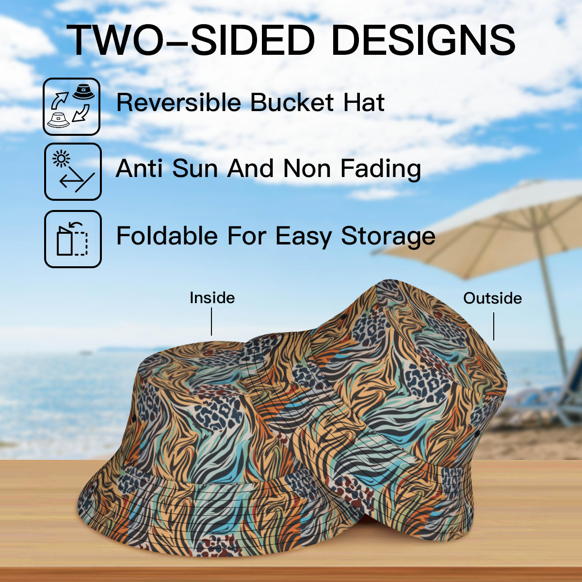 Animal Print Pattern Double-Sided Unisex Polyester Bucket Hat