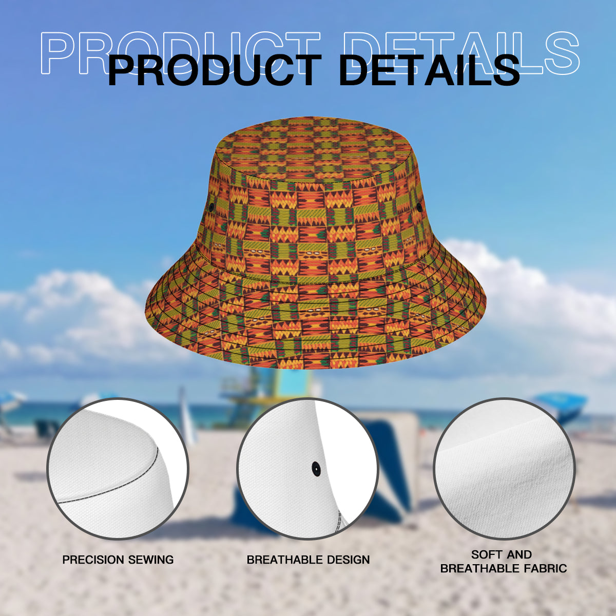 Abstract Kente Pattern Double-Sided Unisex Polyester Bucket Hat