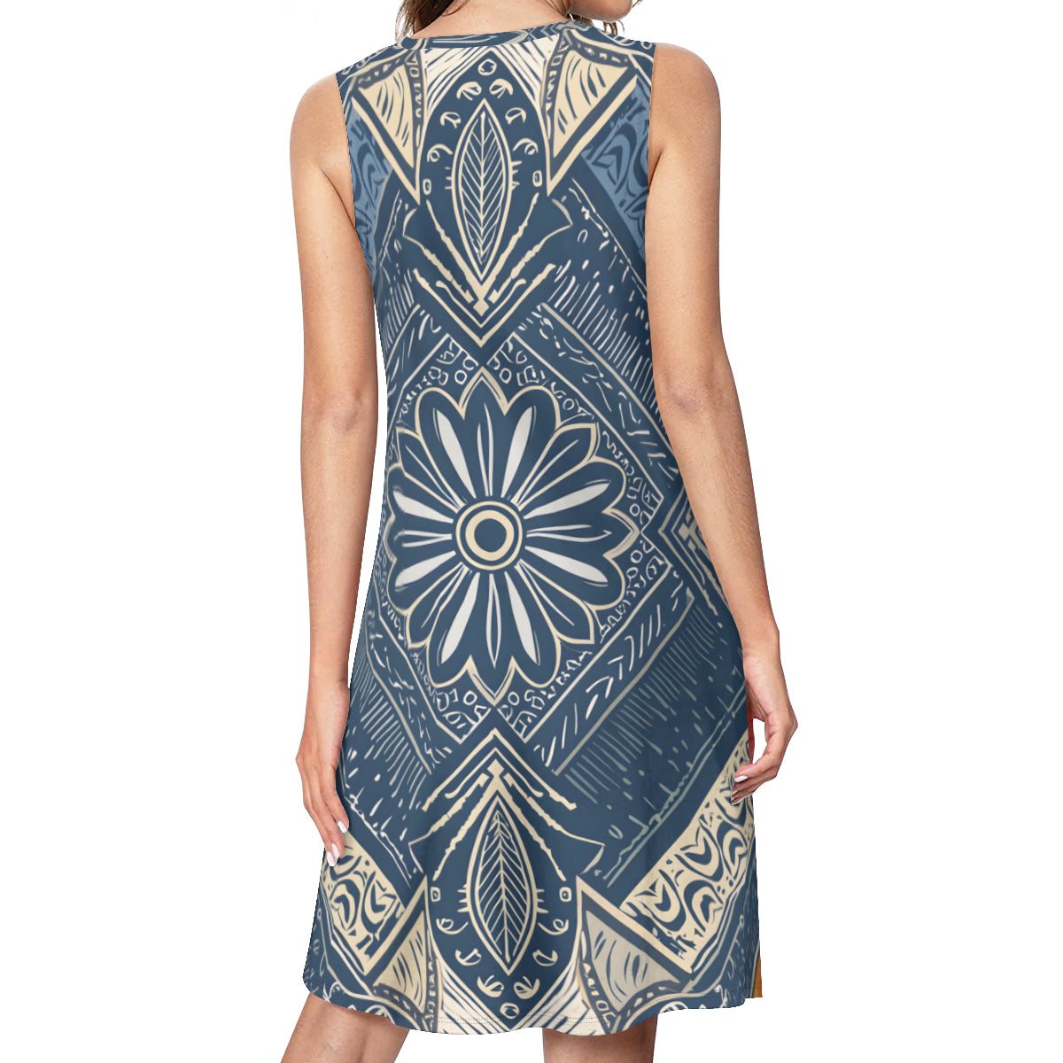 Abstract Pattern Sleeveless Slim-Fit Euro-Size Tank Slip Dress