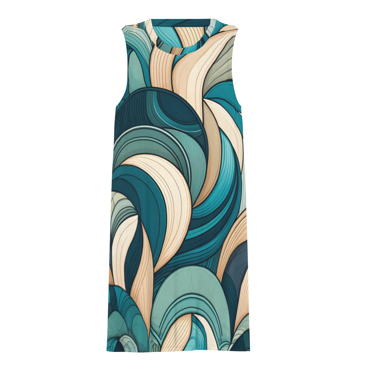 Abstract Pattern Sleeveless Slim-Fit Euro-Size Tank Slip Dress