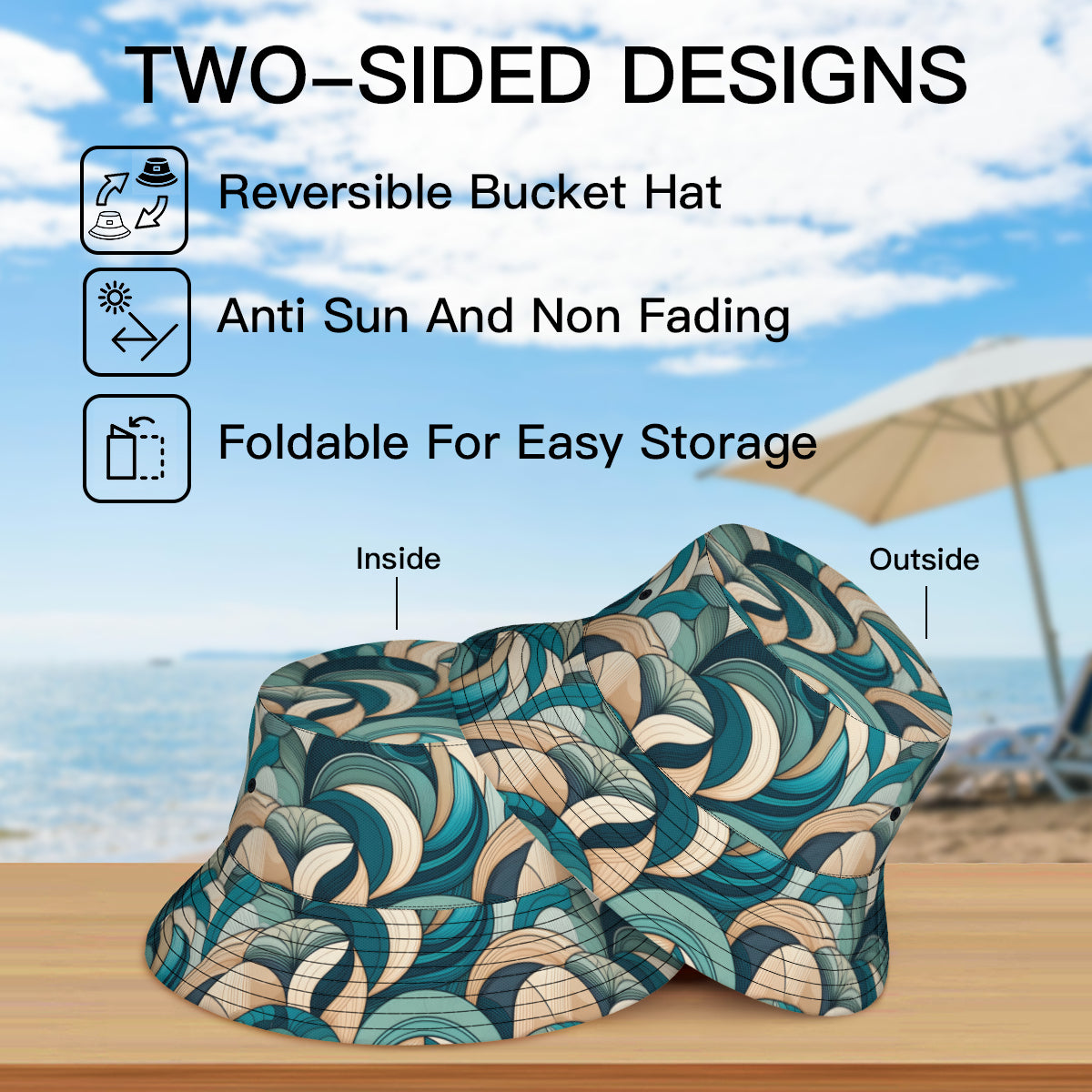 Abstract Pattern Double-Sided Unisex Polyester Bucket Hat