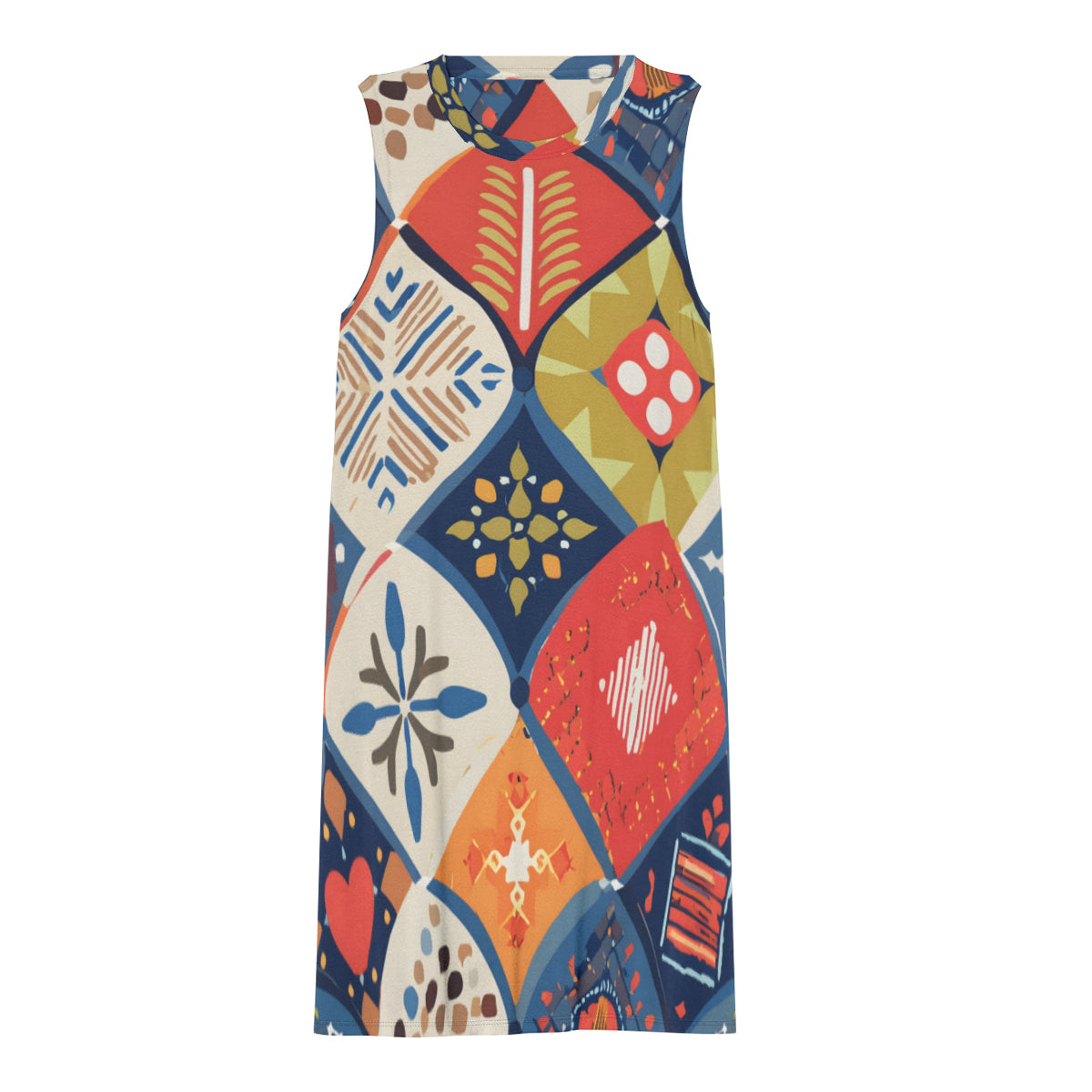 Abstract Pattern Sleeveless Slim-Fit Euro-Size Tank Slip Dress